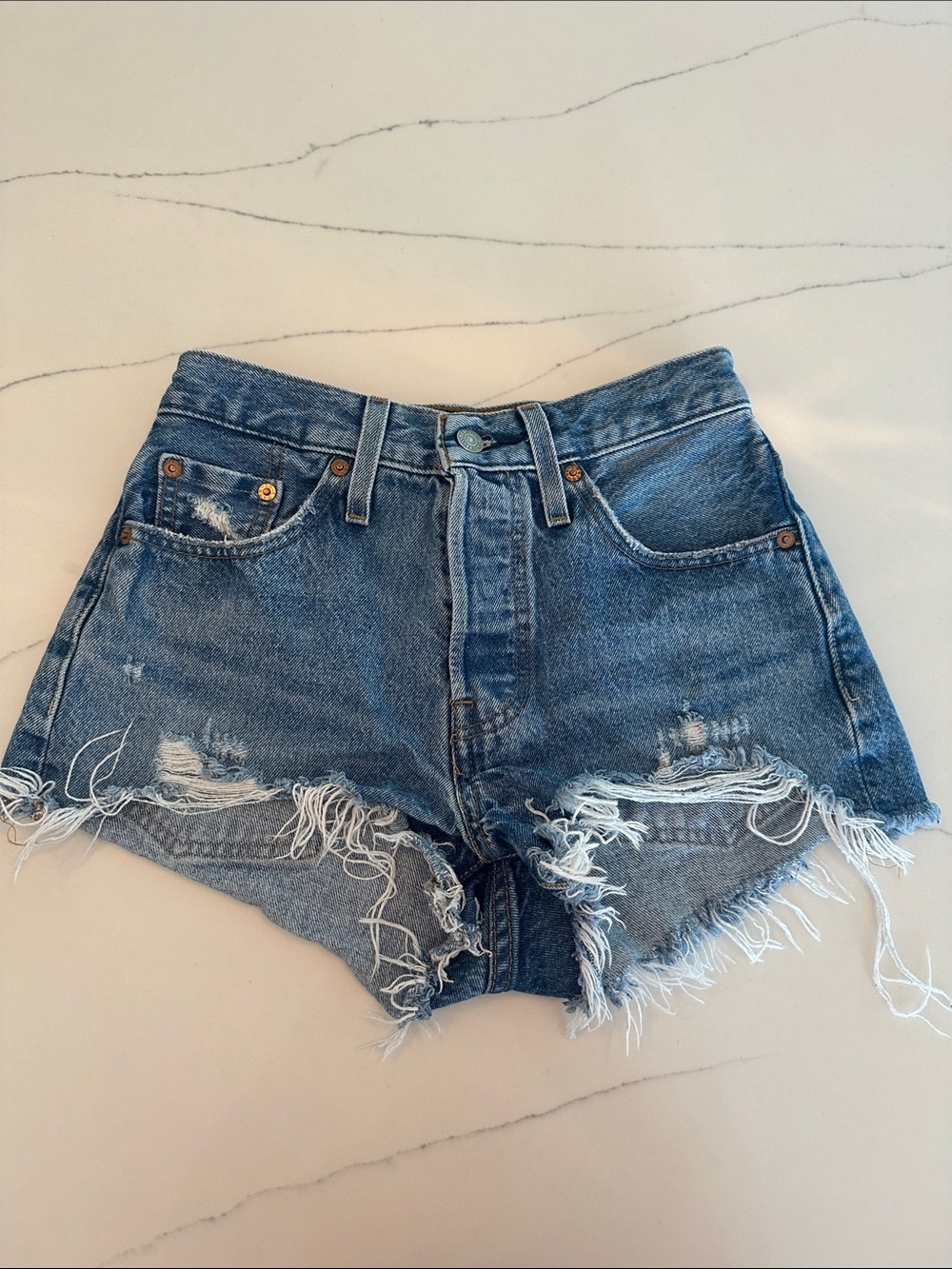 Women’s Levi’s 501 High-Waist Distressed Denim Shorts - Blue